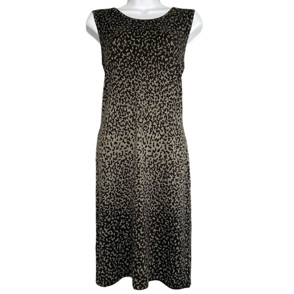 Calvin Klein Sheath Dress Women's MEDIUM Black Gray Animal-Print Sleeveless Soft